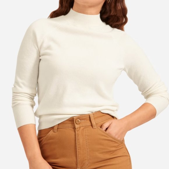 Everlane Tops - Everlane The Cashmere Raglan Mockneck Soft Pullover Cream Sweater Knit Top